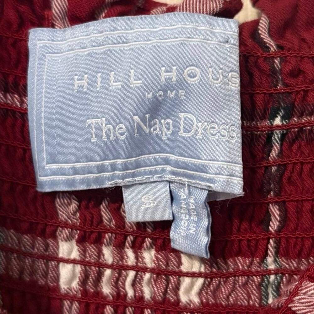 Hill House 100% Cotton Red Plaid Smocked Ruffle Ellie Nap Midi Dress Size Small - Picture 2 of 4